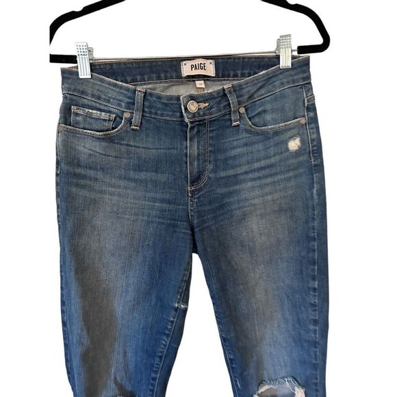 Paige 5 Pocket Style Distressed Ripped Verdugo Crop Jeans Blue Size 30 - Picture 2 of 8